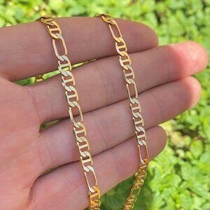 Brand New Nekclace 24" Mariner Figaro Anchor/Chain 14K Gold 4.4mm Cadena Hombres